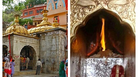 At the Jwala Devi Temple in Himachal Pradesh, natural flames rise from the rock without any visible fuel source