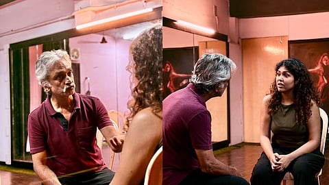 Vinod Anand rehearses a scene from Blackbird with co-actor Abinaya Ravindranathan.
