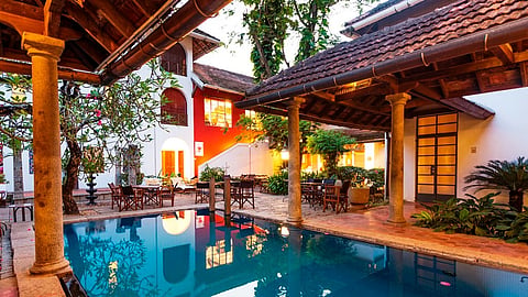 View of the pool at Relais & Châteaux Malabar House in Fort Kochi