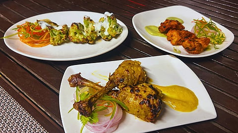 A selection of grilled appetisers at the Kebab & Beer Fiesta, featuring Tandoori malai broccoli, Bharwan tangdi kebab and Mahi tikka ajwaini.