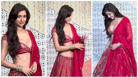 Disha Patani faces social media backlash over her bold red saree and deep-neck blouse at the Ambani family’s Ganpati celebration