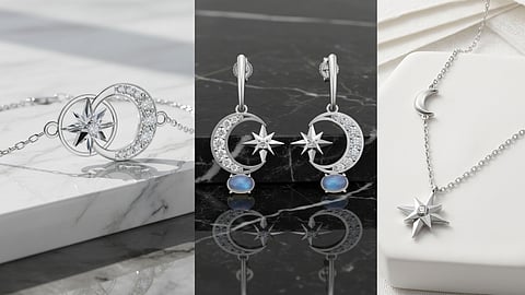 Close-up of textured 925 sterling silver jewellery from Luna Rae
