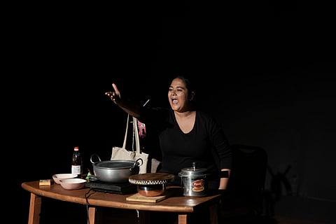A glimpse at Meghna Roy Choudhury during a performance of 'Kheyechish?'