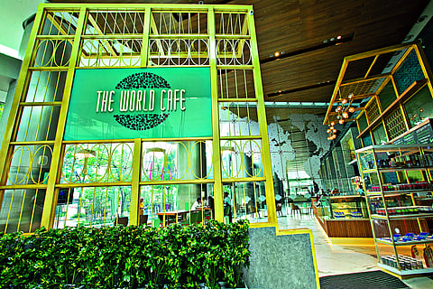 This World Cafe offers single origin coffees, protein shakes, and healthy and fresh bites