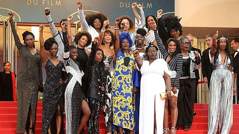 Authors of Noire N’est Pas Mon Métier protesting at the Cannes red carpet