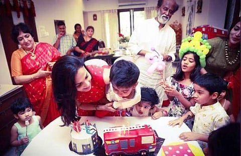 Superstar Rajinikanth back in town to celebrate grandson Ved's birthday