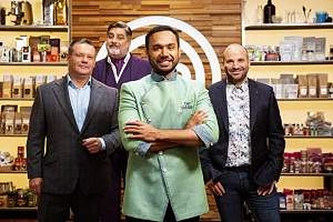 Saransh Goila with MasterChef Australia judges on sets