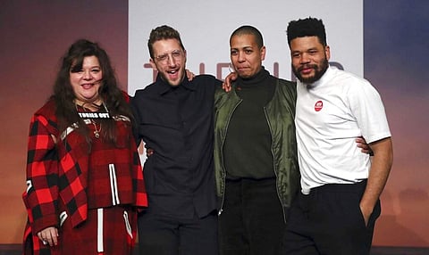 Tai Shani, Lawrence Abu Hamdan, Helen Cammock and Oscar Murillo (Gareth Fuller/PA via AP)