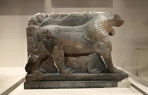 A 3D printed recreation of the ancient Lion of Mosul (AP Photo/Natasha Livingstone)