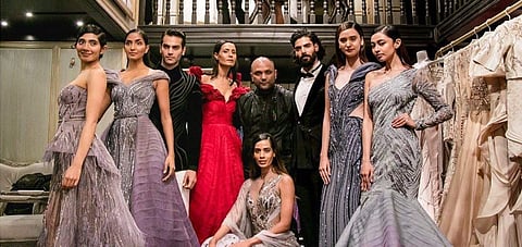 Gaurav poses with his models on opening night (Image: Instagram/ Gaurav Gupta)