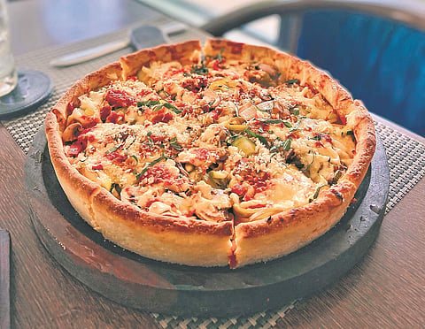 Deep dish pepperoni pizza