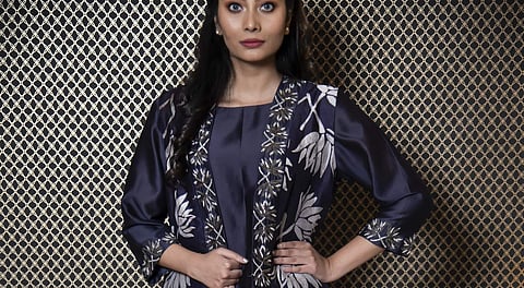 A layered batik ensemble by churiwal in chanderi silk