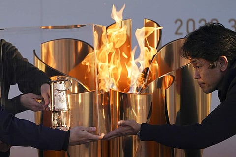 A flame display ceremony in Iwaki, northern Japan (AP Photo/Eugene Hoshiko)