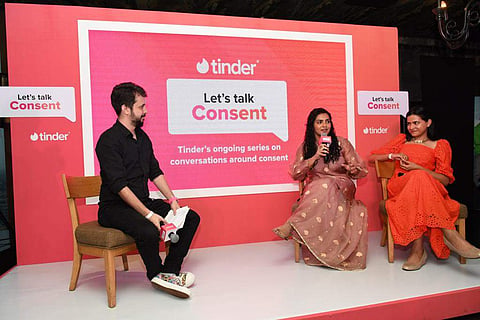 (L-R) Kevin Lee, Parvathy Thiruvothu, and Shivani Gairola at Tinder event 'Let's Talk Consent'