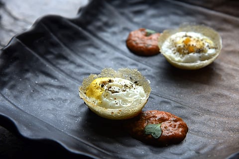 Mini appams with quail eggs | Pic: R Satish Babu