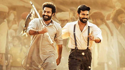 A still of Jr NTR and Ram Charan from SS Rajamouli's RRR