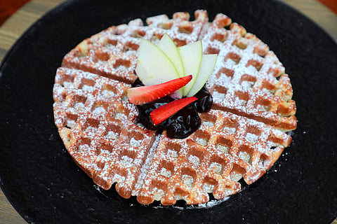 Waffles with blueberry compote