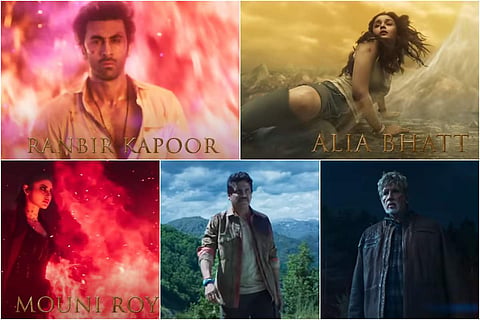 Stills from the Brahmastra teaser featuring Ranbir Kapoor, Alia Bhatt, Mouni Roy, Nagarjuna Akkineni, and Amitabh Bachchan