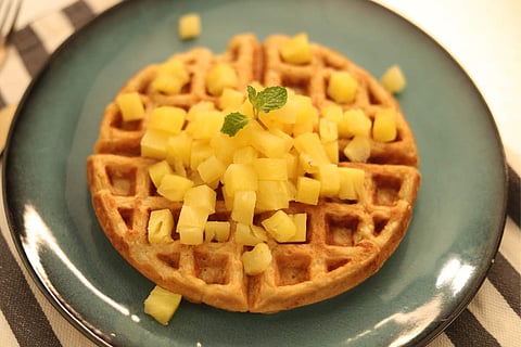 Chef Sanjeev Kapoor's oats waffles with stewed pineapple