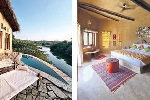  Private pool with the room (left); the bedroom 