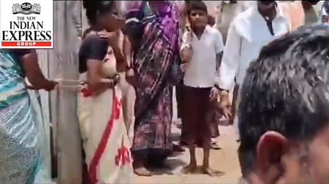 woman was tied to a poll in a village of Ranebennur