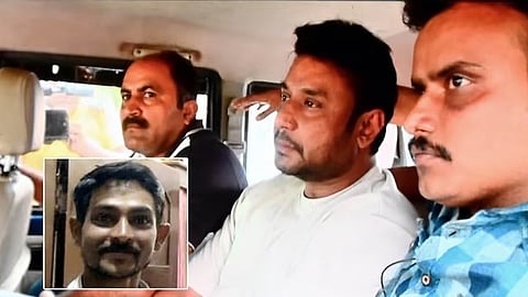 ನಟ ದರ್ಶನ್ ಬಂಧನ ಸಂದರ್ಭದ ಚಿತ್ರ, ಒಳಚಿತ್ರದಲ್ಲಿ ಮೃತ ರೇಣುಕಾಸ್ವಾಮಿ ಸಂಗ್ರಹ ಚಿತ್ರ