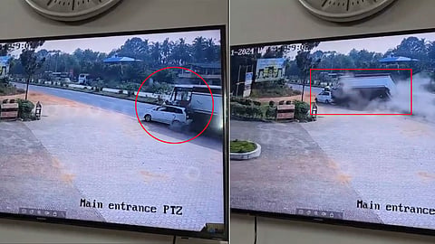 Speeding Truck hits Innova car which coming in reverse