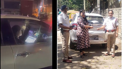 ಕಾರಿನಲ್ಲಿ ಲ್ಯಾಪ್ಟಾಪ್ನಲ್ಲಿ ಕೆಲಸ ಮಾಡುತ್ತಿರುವ ಮಹಿಳೆ.