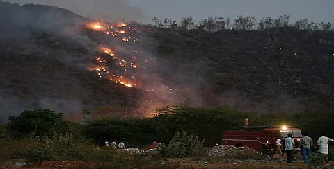 Raging forest fire at Chamundi Hills in Mysuru