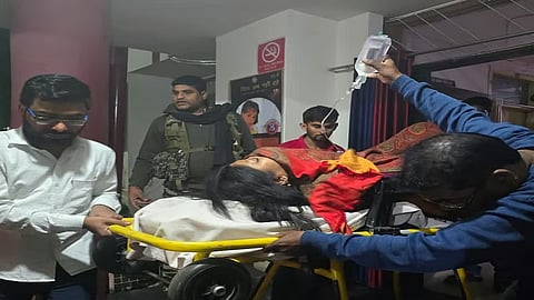 JMM MP Mahua Maji at the hospital