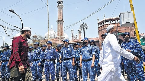 Personnel stand guard near Jama Masjid amid heightened security