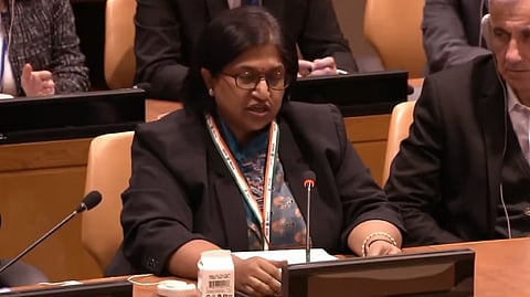 India's Deputy Permanent Representative to the UN, Ambassador Yojna Patel, speaks at the launch event for the 'Victims of Terrorism Association Network' (VoTAN) of the UN Office of Counter-Terrorism in New York.