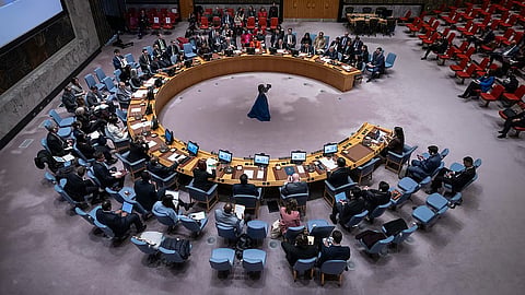 A general view shows a Security Council meeting