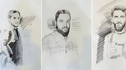 Sketches of three suspected attackers in the Pahalgam terror case