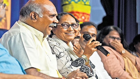 Booker Prize winner Banu Mushtaq speaks after being felicitated