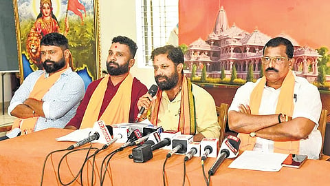 VHP leader Sunil KR addresses a press conference