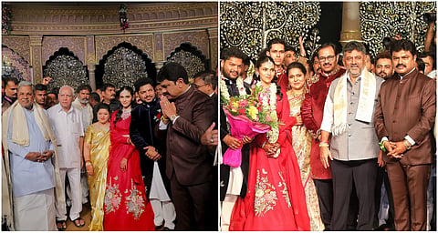 CM Siddaramaiah and DCM D K Shivakumar in MP B Y Raghavendra' son wedding reception