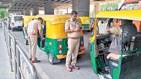 Transport department officials crack down on autorickshaw drivers on Monday.
