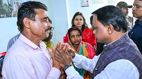Chief Minister of Odisha Mohan Charan Majhi meets the parents and family members of the Fakir Mohan University student