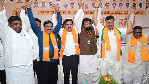 Gangavathi MLA Gali Janardhan Reddy and former minister B Sriramulu shared the same stage