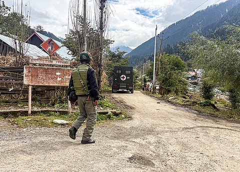 A search operation to track down terrorists, at Kokernag in Anantnag district, Jammu and Kashmir, Wednesday, Oct. 8, 2025.