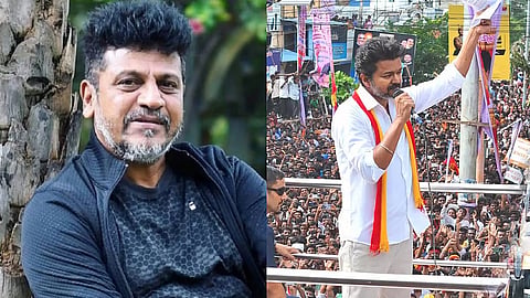 Shivarajkumar and a still of Vijay from his rally in Karur