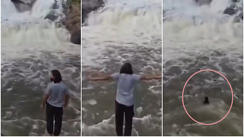 Youth jumping into revu waterfalls