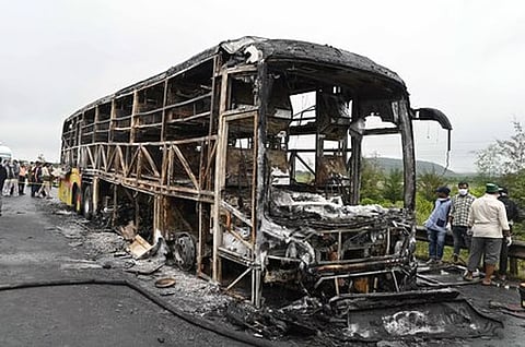 Bus completely burnt