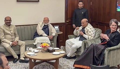 Prime Minister Narendra Modi and Priyanka Gandhi Vadra at the tea party