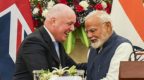 Prime Minister Narendra Modi and New Zealand's Prime Minister Christopher Luxon.