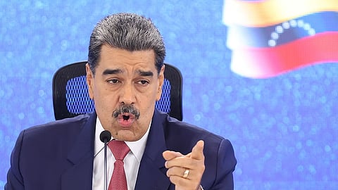 Venezuelan President Nicolas Maduro gives a press conference in Caracas, Venezuela