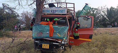 Accident place where lorry completely damaged