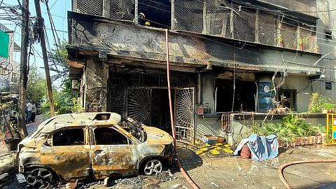 Rescue operations underway as a fire broke out in a house, in Indore.