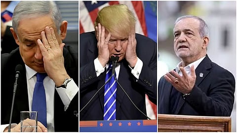 Benjamin Netanyahu- Donald Trump-Masoud Pezeshkian